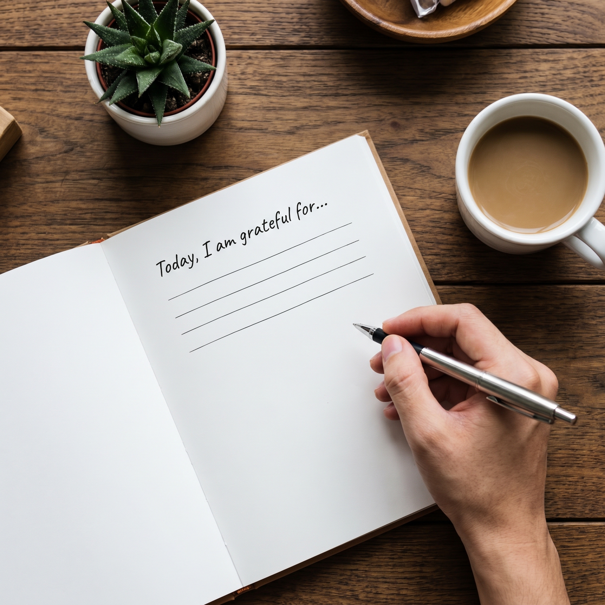 Minimal aesthetic journal open on desk with pen and calm lighting for beginner journaling habit