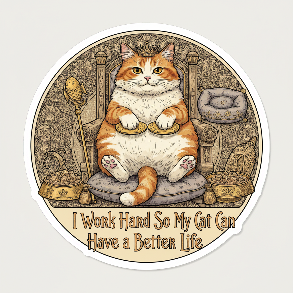I Work Hard So My Cat Can Live Better Funny Sticker