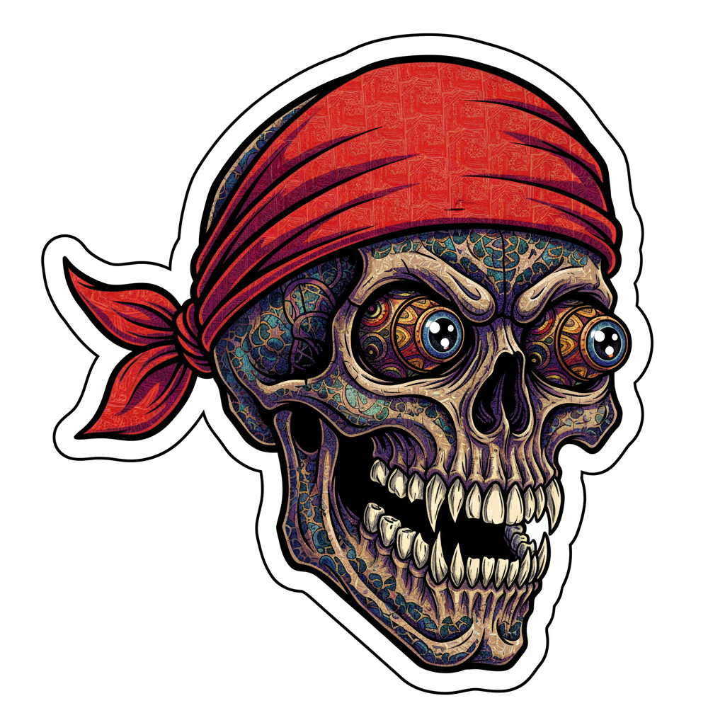 Skull with Red Bandana Tattoo Style Sticker Design
