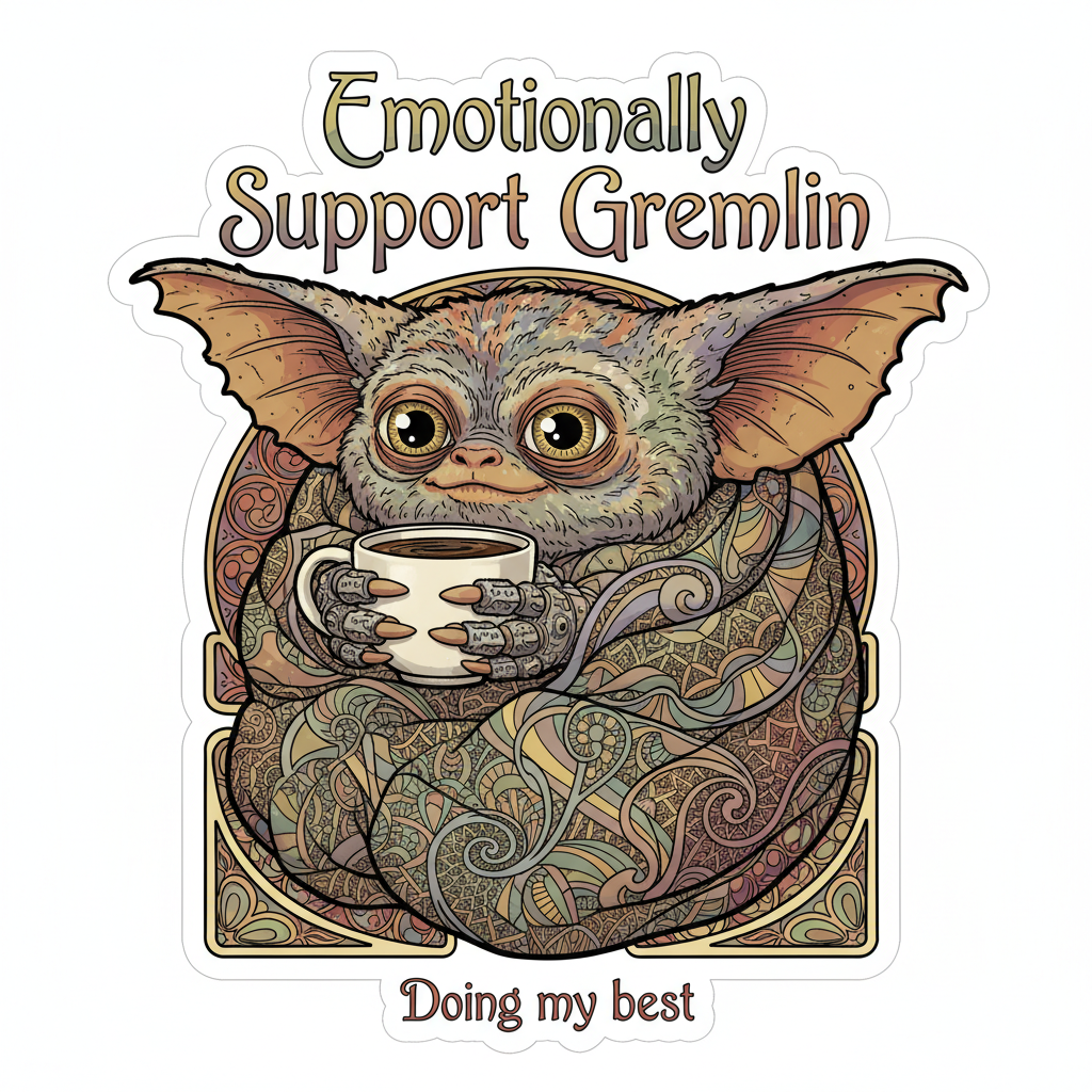 Emotionally Support Gremlin Cute Chaos Sticker