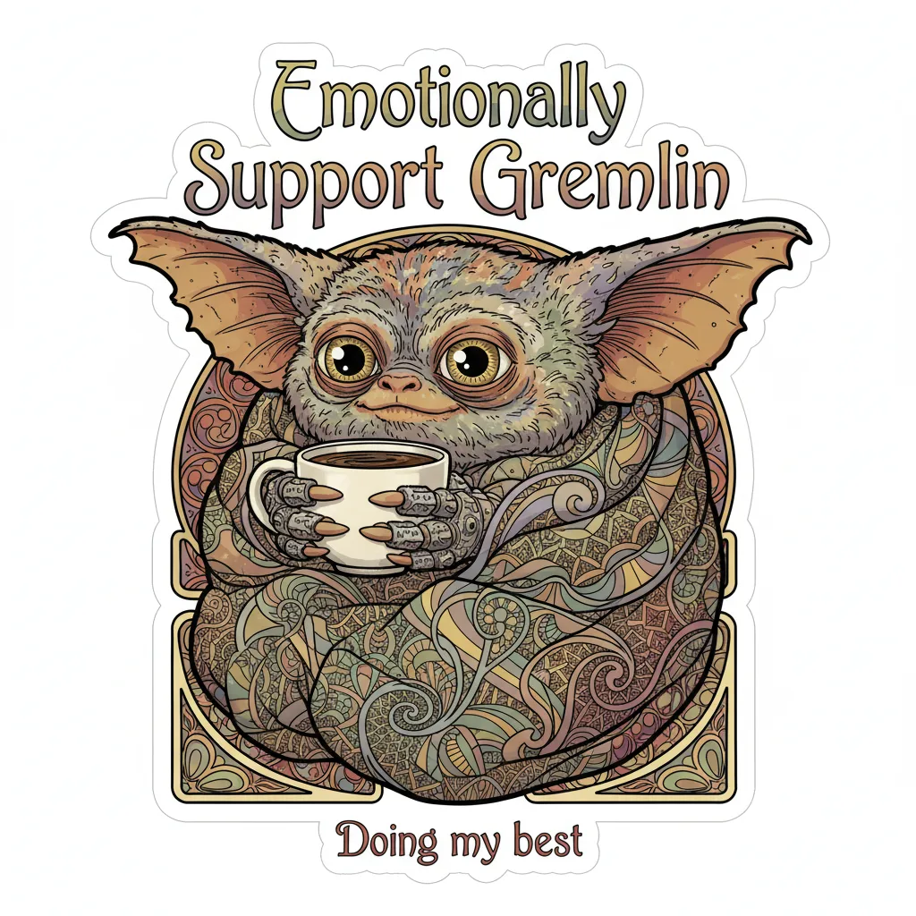 Emotionally Support Gremlin Cute Chaos Sticker